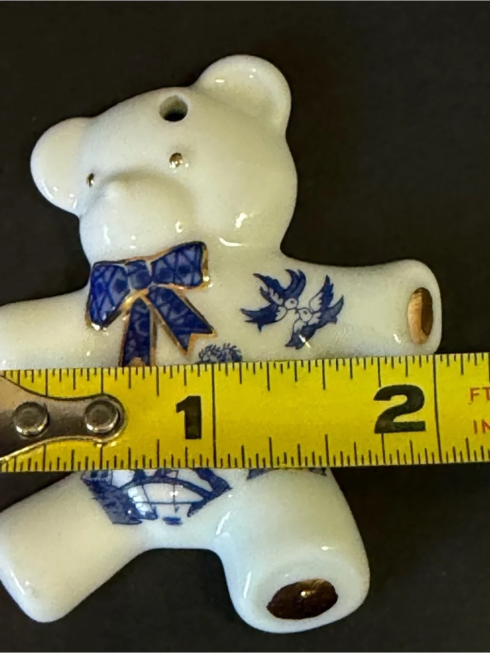 Paul Cardew Blue Teddy Bear Porcelain Ornament White Bow Tie Birds Pagoda Japan